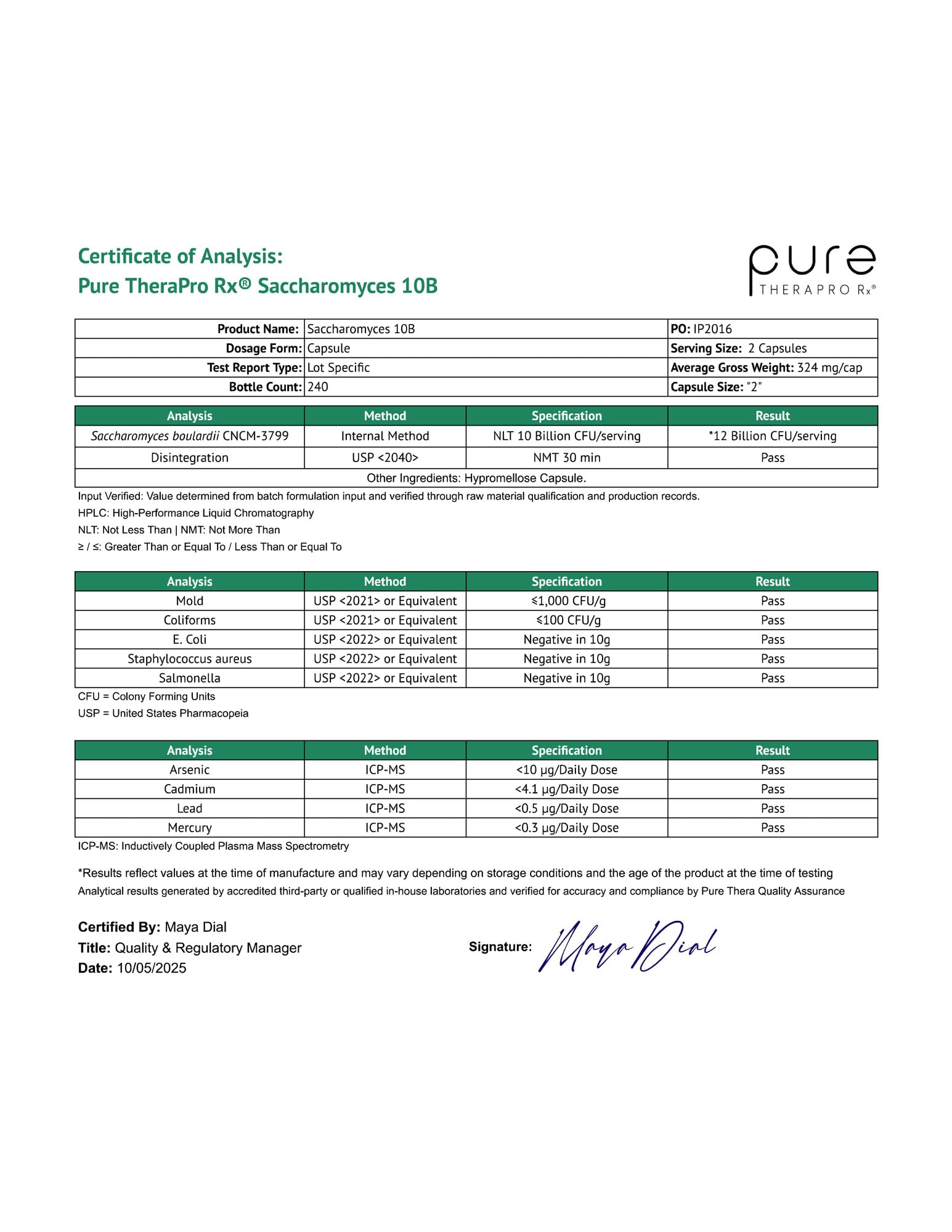Pure Therapro Rx Saccharomyces boulardii Probiotics 10B CFU | Made in USA | Patented CNCM I-3799 | 240 Capsules