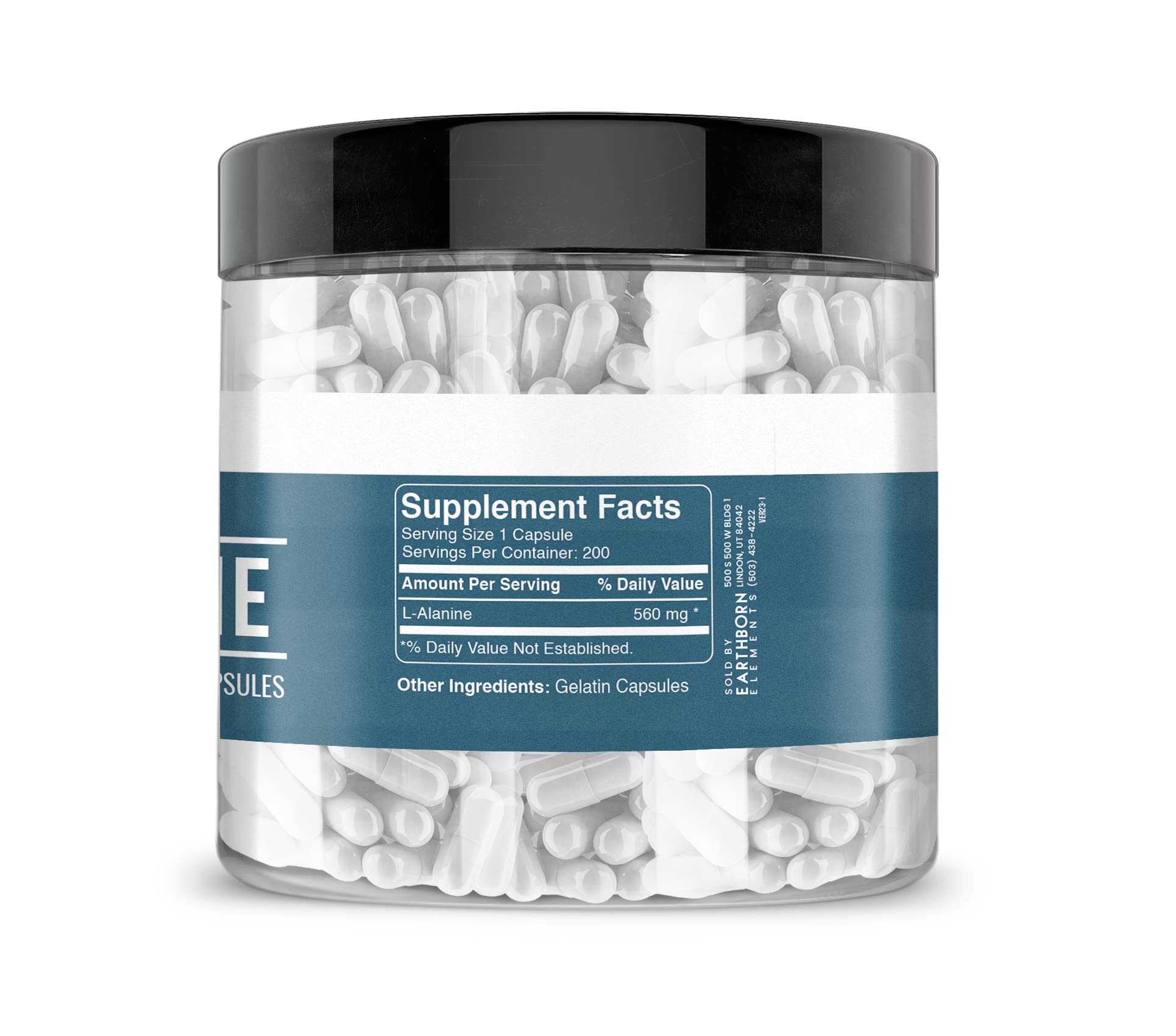 Earthborn Elements L-Alanine 200 Capsules – Pure, Undiluted, No Additives