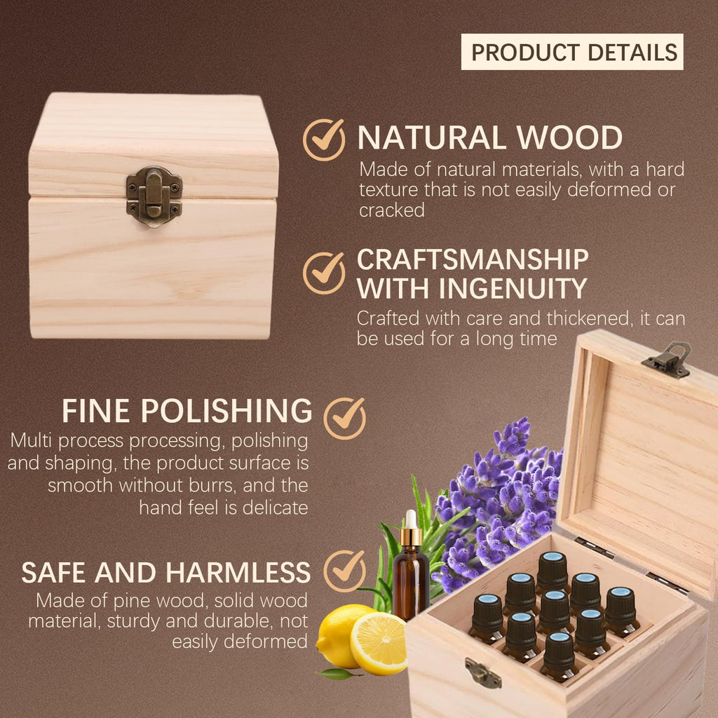 Pure Vie Wooden Essential Oil Box – 16-Bottle Travel Organizer