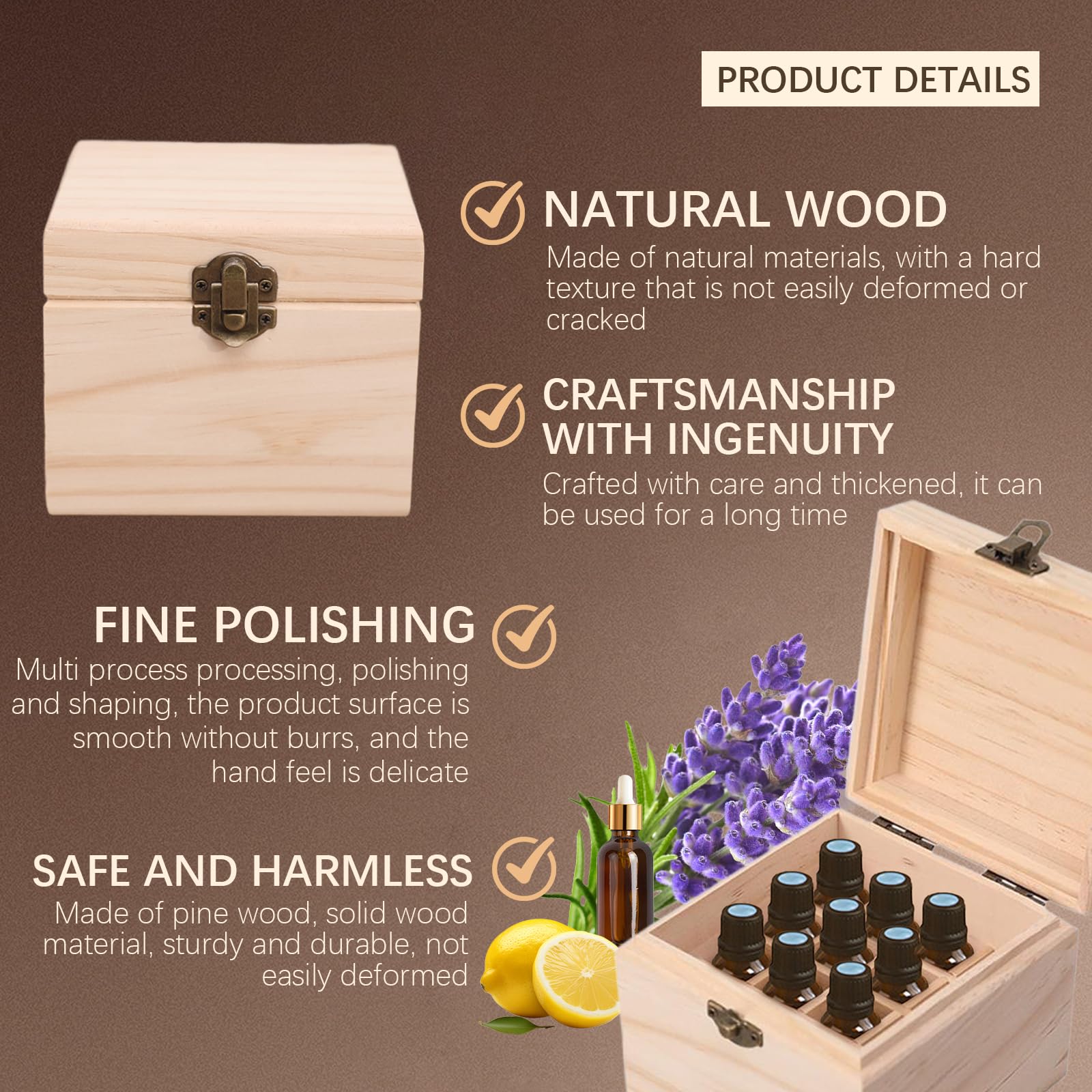 Pure Vie Wooden Essential Oil Box – 16-Bottle Travel Organizer