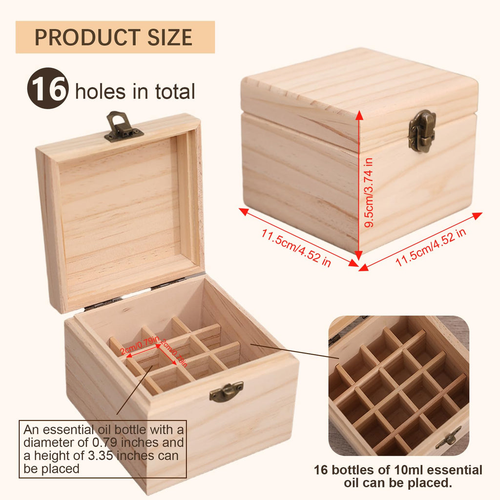 Pure Vie Wooden Essential Oil Box – 16-Bottle Travel Organizer