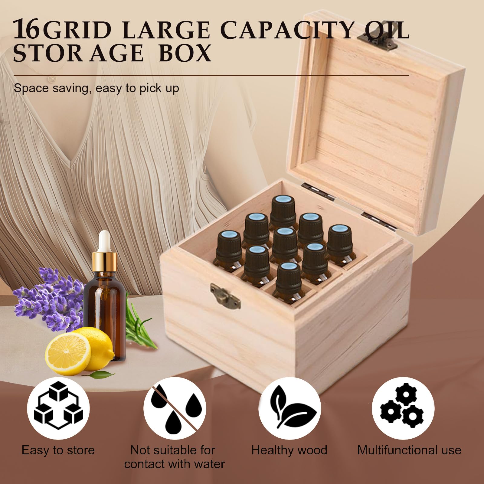 Pure Vie Wooden Essential Oil Box – 16-Bottle Travel Organizer