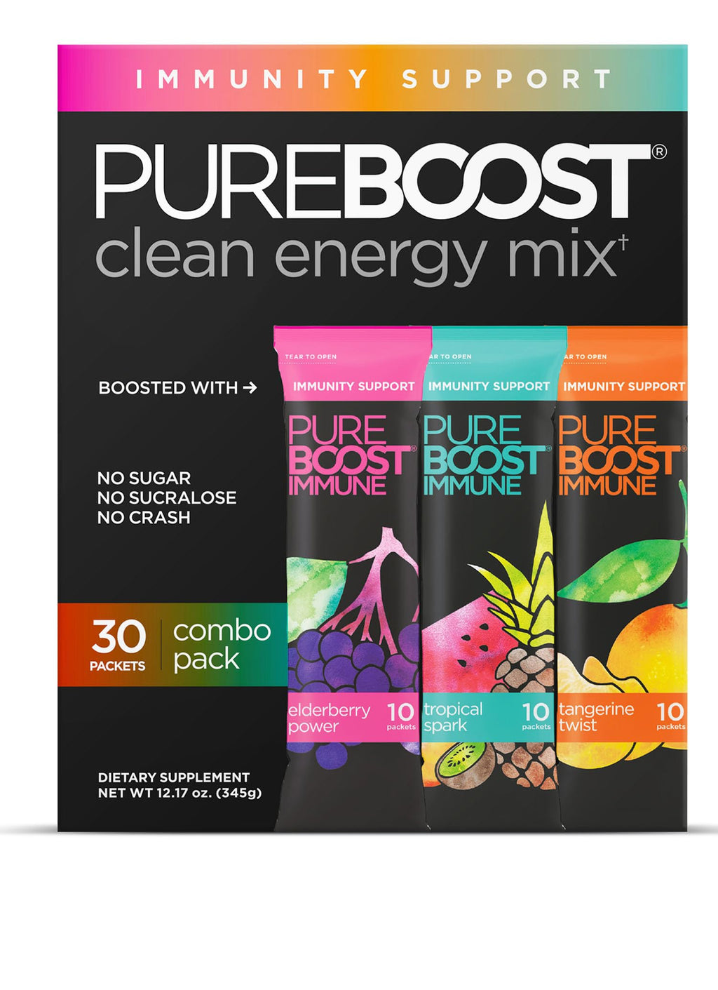 Pureboost Immune Clean Energy Booster – Sugar-Free Drink Mix, 30-Count Pack