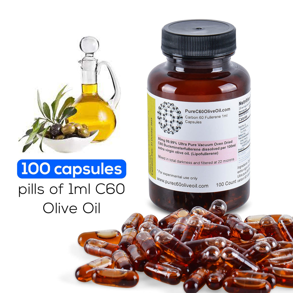 PureC60 Olive Oil Capsules – C60 Organic Olive Oil 100ml (3.4 fl oz) | Solvent Free
