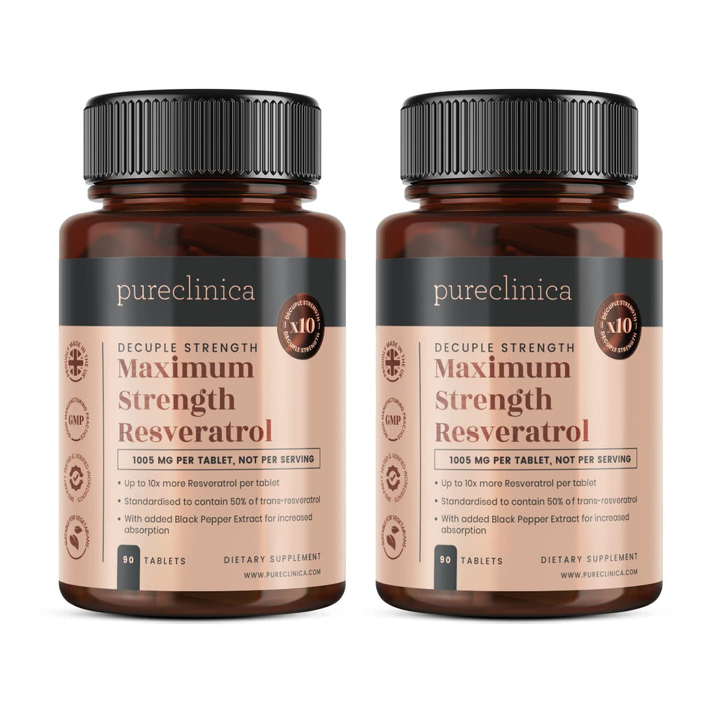 Pureclinica 1000mg Resveratrol - 180 Tablets (6 Months) + Black Pepper Absorption