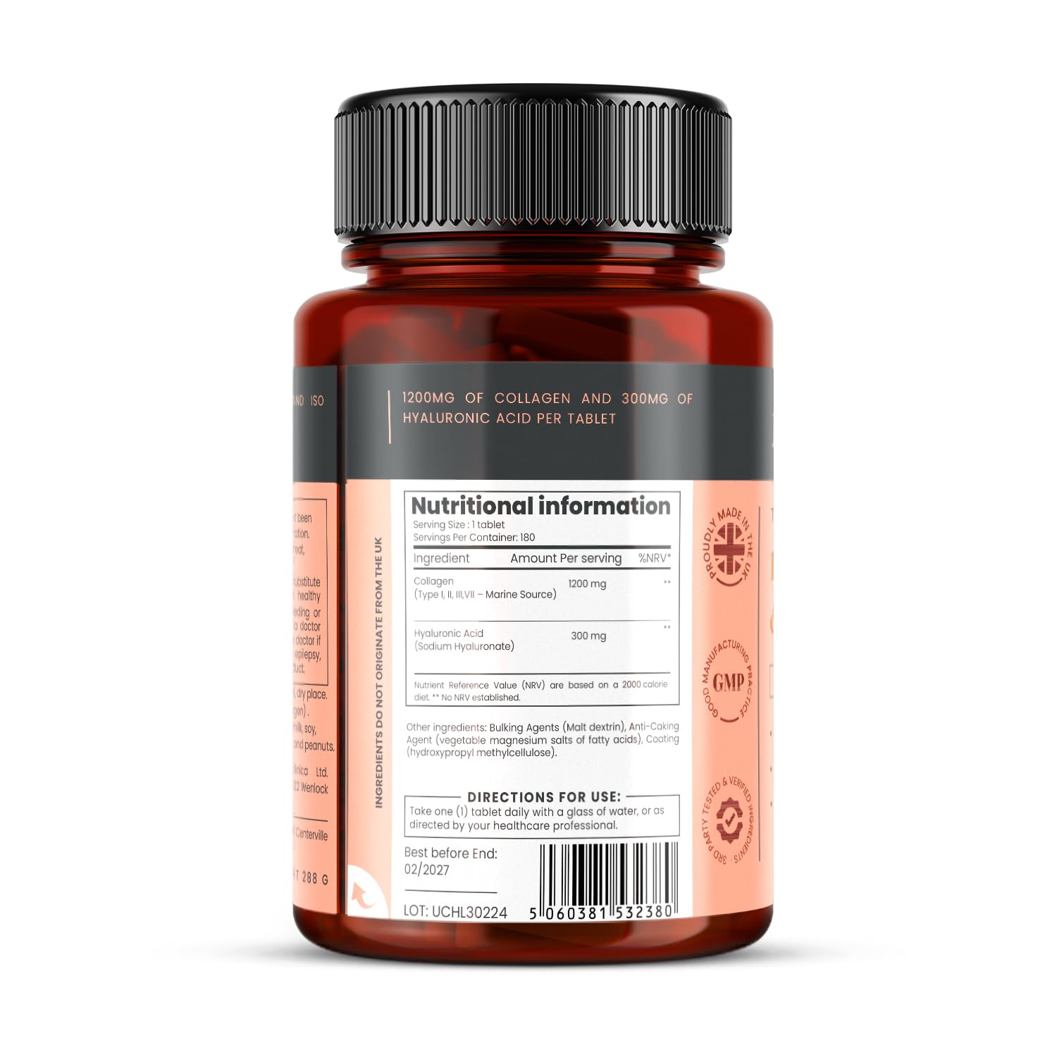 PureClinica Triple Strength Marine Collagen & Hyaluronic Acid – 1500mg per Tablet | 720 Tablets (4 Bottles of 180) | Supports Skin, Joints & Hydration