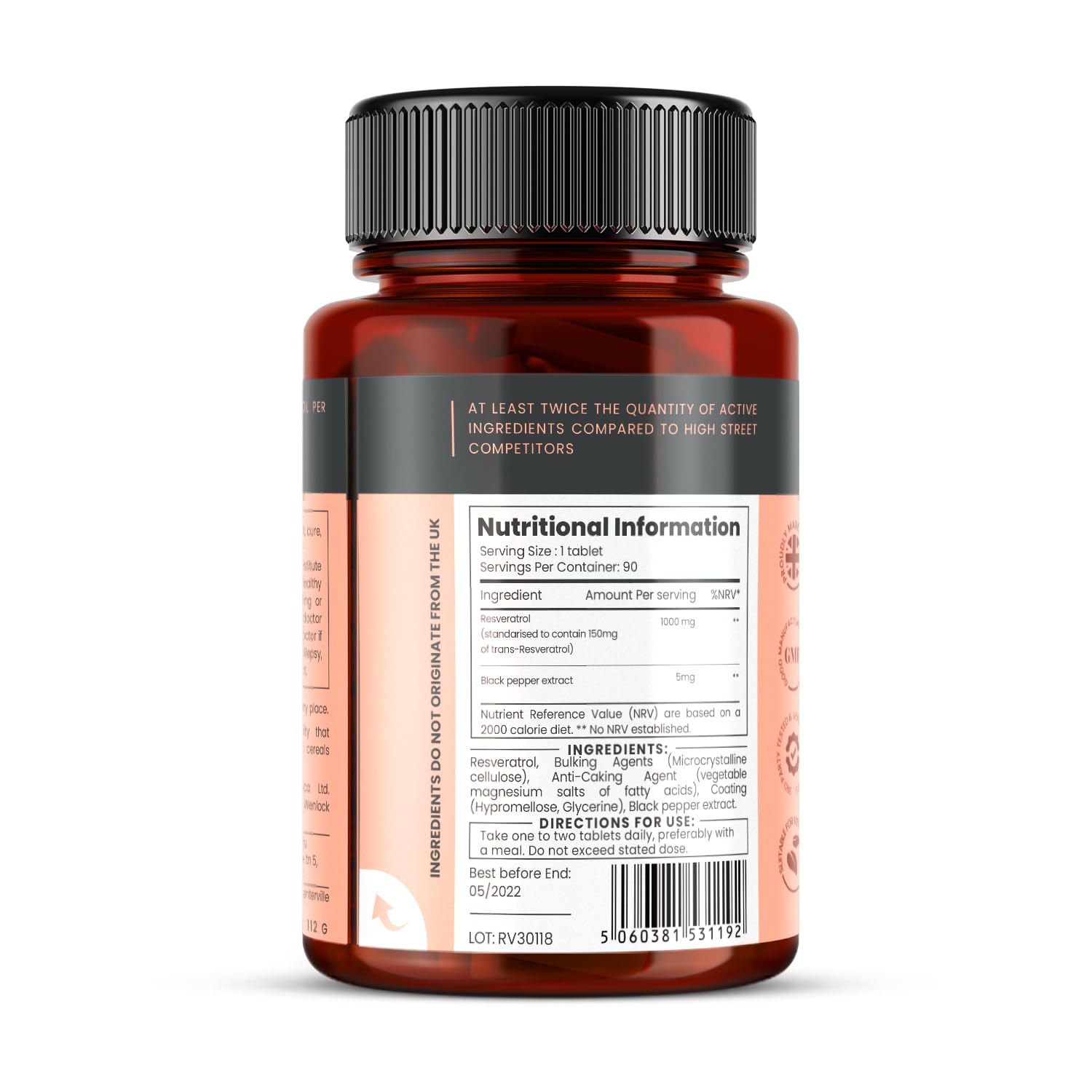 Pureclinica 1000mg Resveratrol – 90 Tablets (3 Months) | High Absorption