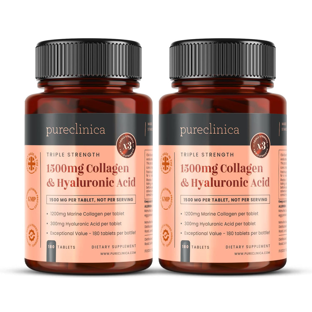 PureClinica UltraColl Collagen & Hyaluronic Acid 1500mg – 360 Tablets (2 x 180) | 1 Year Supply