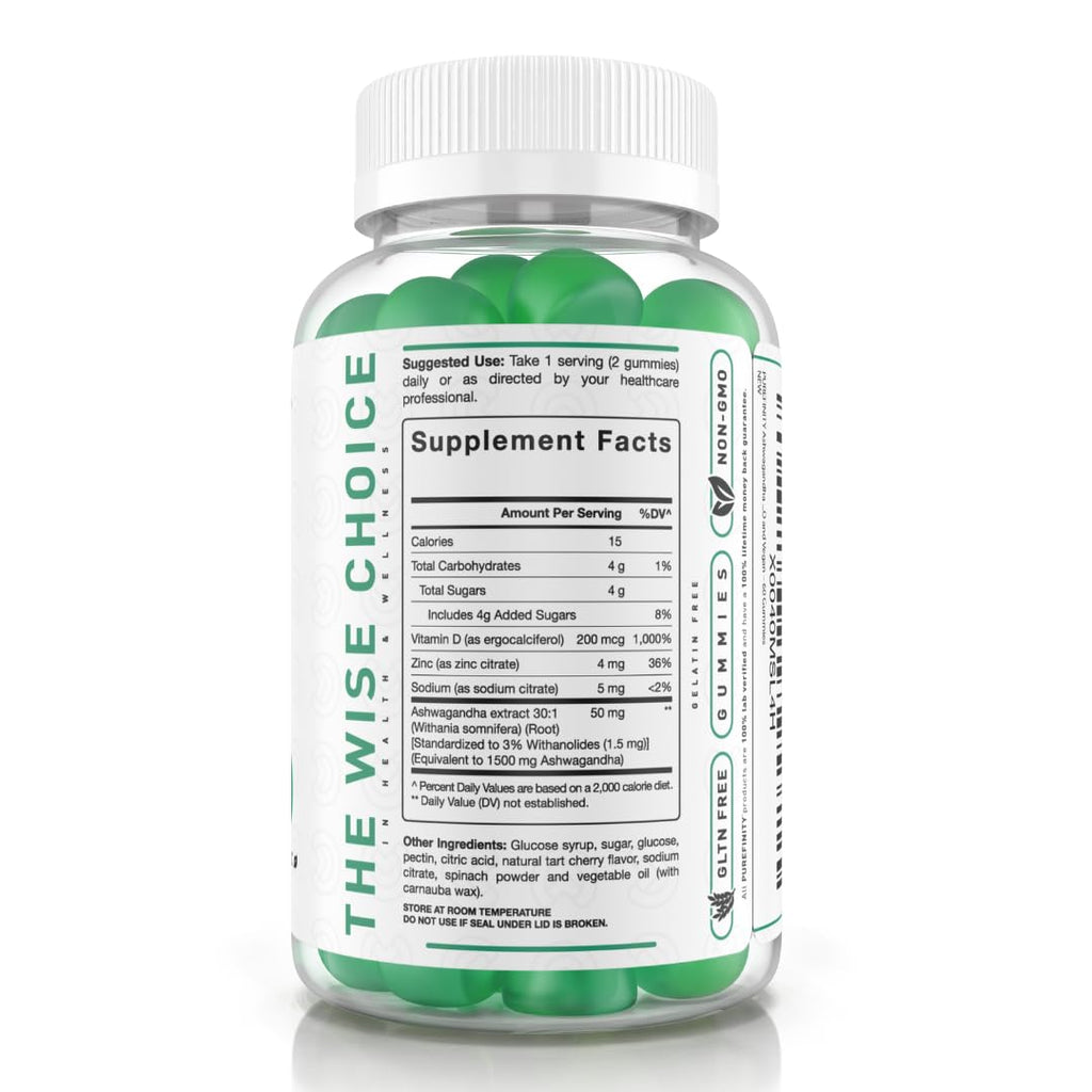 PUREFINITY Ashwagandha Gummies with Vitamin D & Zinc | Relaxation & Mood Support | 60ct