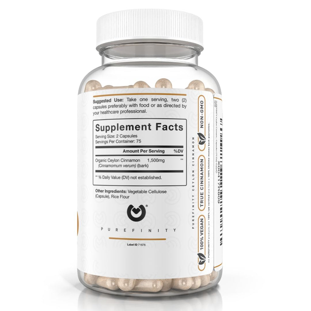 PUREFINITY Ceylon Cinnamon Capsules – 1500mg, Vegan, Non-GMO, 150 Count (75 Day Supply) Pack of 2