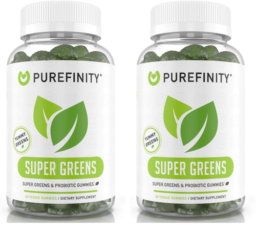 PUREFINITY Daily Super Greens Gummies with Spirulina, Spinach, Broccoli, Beet Root, Acai, and Other Vegetables, All-in-One Veggie Supplement – Non-GMO, Gluten Free, Vegan, 60 Count (Pack of 2)