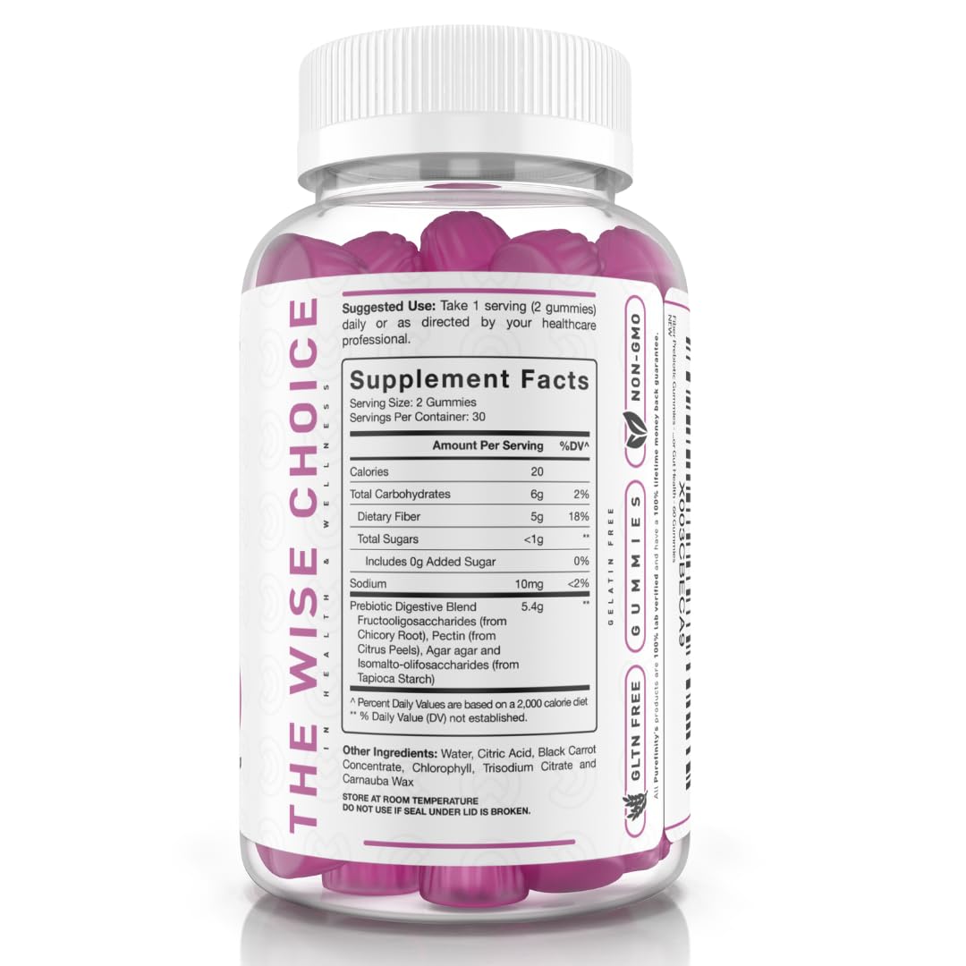 PUREFINITY Fiber Gummies – Inulin FOS Prebiotic, Sugar Free, Vegan, Non-GMO (60 Count x 2)