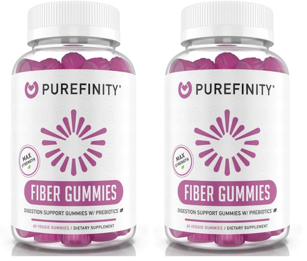 PUREFINITY Fiber Gummies – Inulin FOS Prebiotic, Sugar Free, Vegan, Non-GMO (60 Count x 2)
