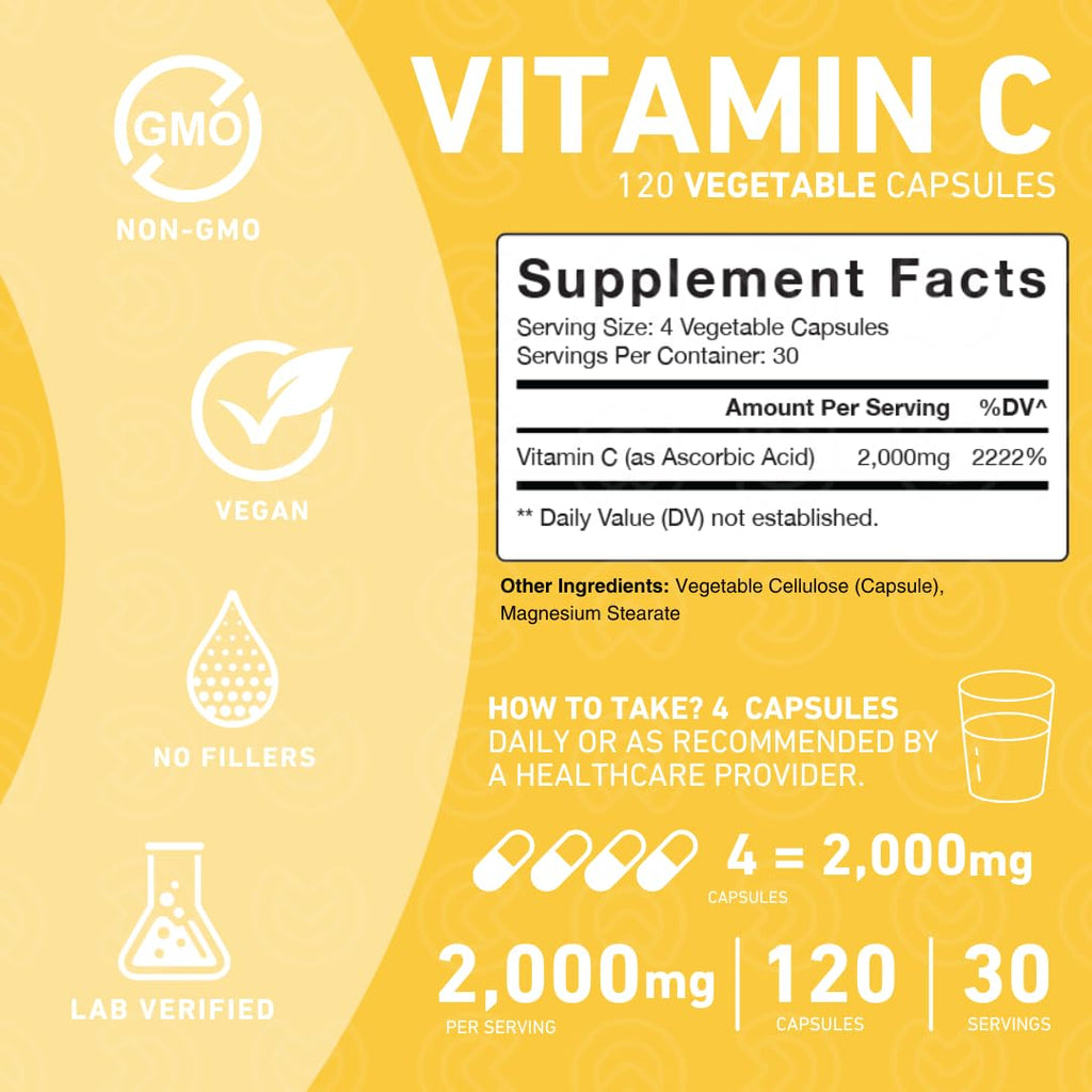 PUREFINITY Vitamin C 2000mg – Double Strength, High Absorption, 240 Capsules (Pack of 2)