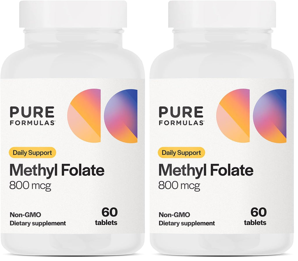 PureFormulas Methylfolate 800 mcg – 5-MTHF Active B9 for Cardiovascular, Nerve & Mood Health | Non-GMO Vegetarian Tablets, Pack of 2