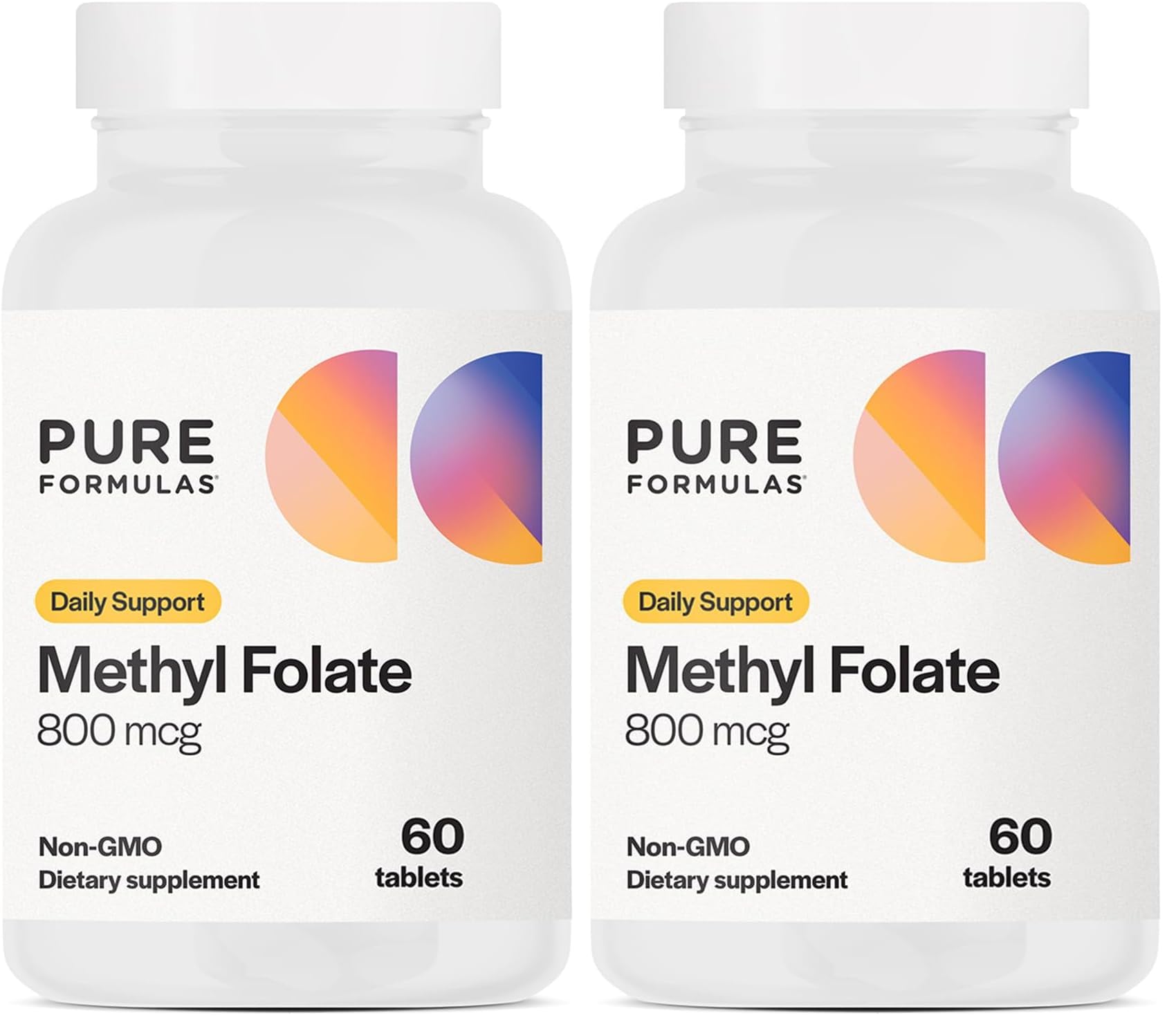 PureFormulas Methylfolate 800 mcg – 5-MTHF Active B9 for Cardiovascular, Nerve & Mood Health | Non-GMO Vegetarian Tablets, Pack of 2