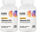 PureFormulas Vitamin D3 5000 IU (125 mcg) – 120-Count Vegetarian Capsules Pack of 2 | Non-GMO Vitamin D Supplement for Bones, Teeth & Immune Support