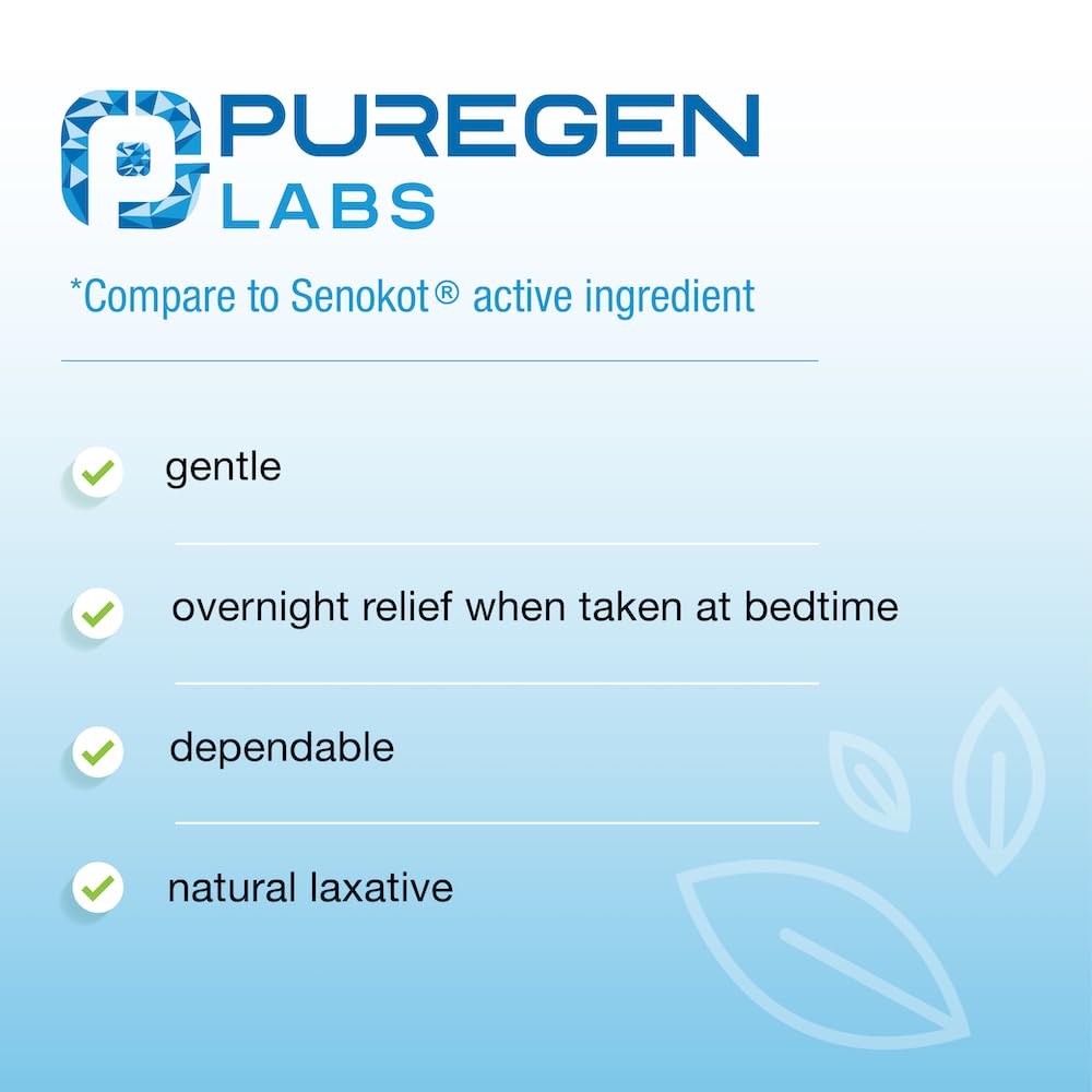 Puregen Labs Senna-S Dual-Action Natural Laxative + Stool Softener | Overnight Relief for Occasional Constipation