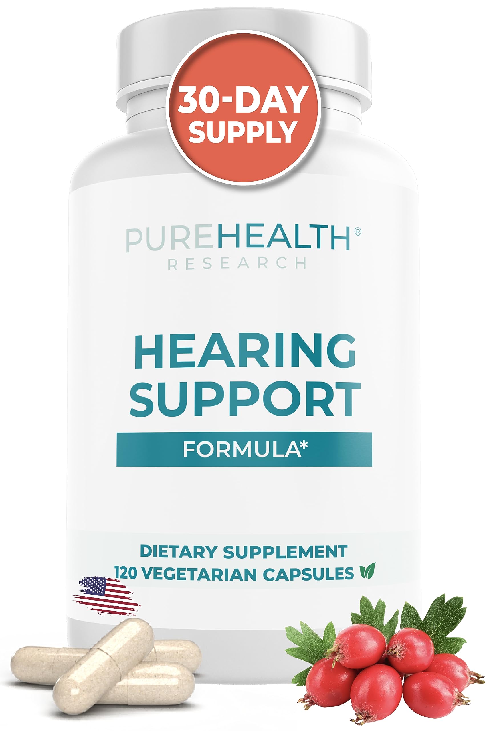 PUREHEALTH RESEARCH Hearing Support Formula – Natural Tinnitus Relief with Flavonoids & Vitamins
