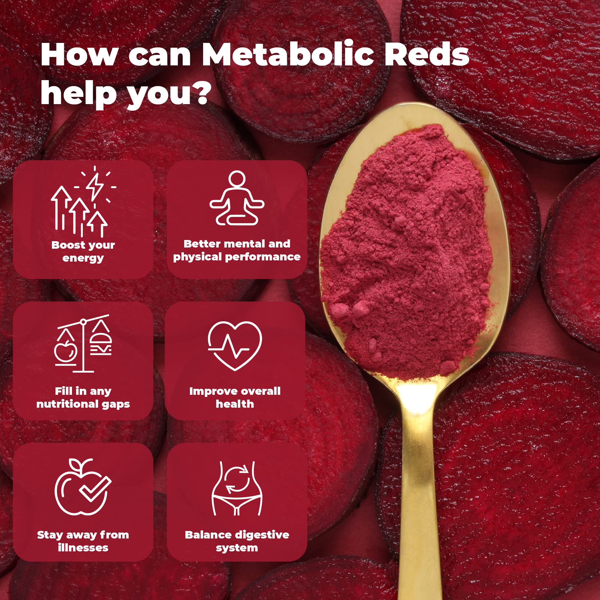 PureHealth Reds Superfoods Powder - 10 Calorie Beetroot & Probiotic Adaptogen Drink (30 Servings)