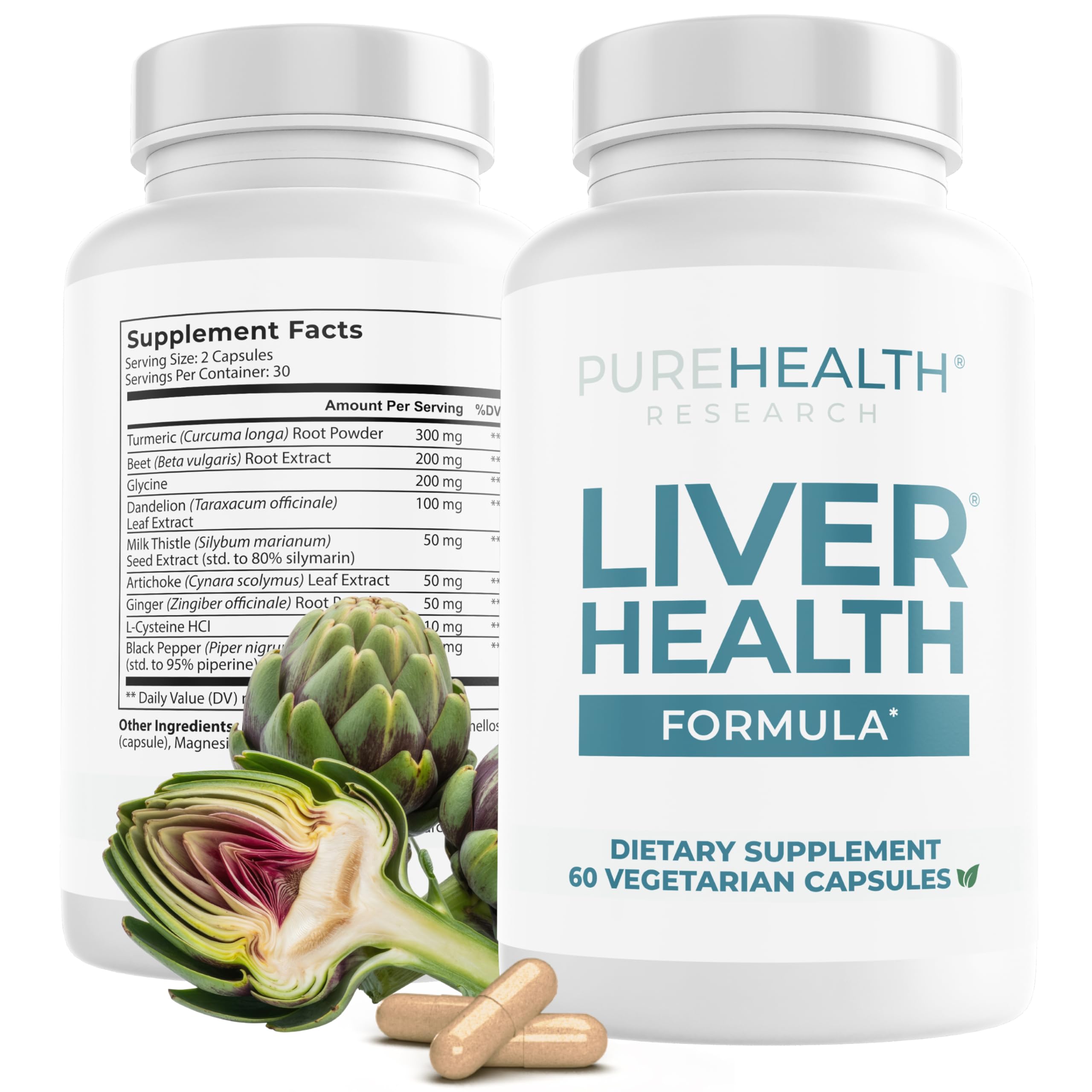 PUREHEALTH RESEARCH Liver Health – Detox & Repair with Artichoke, Milk Thistle & Turmeric | 60 Capsules