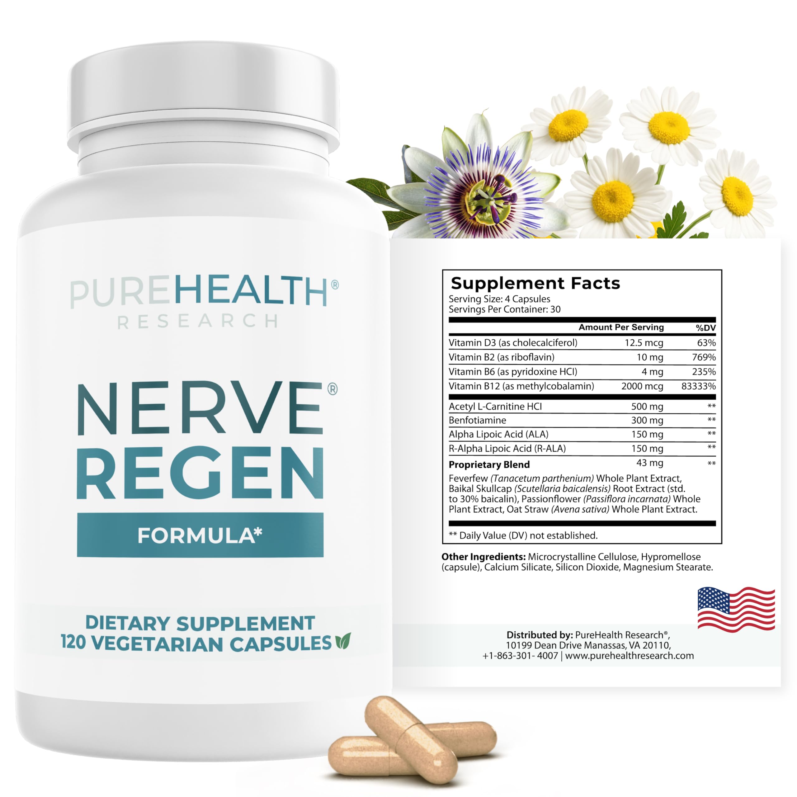 PUREHEALTH RESEARCH Nerve Regen Formula – Nerve Support Supplement for Hands & Feet | 60 Capsules