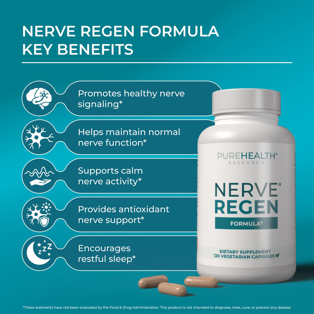 PUREHEALTH RESEARCH Nerve Regen Formula – Nerve Support Supplement for Hands & Feet | 60 Capsules