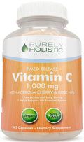 Purely Holistic Vitamin C 1000mg Timed Release | 365 Capsules, 12-Month Supply | Vegan