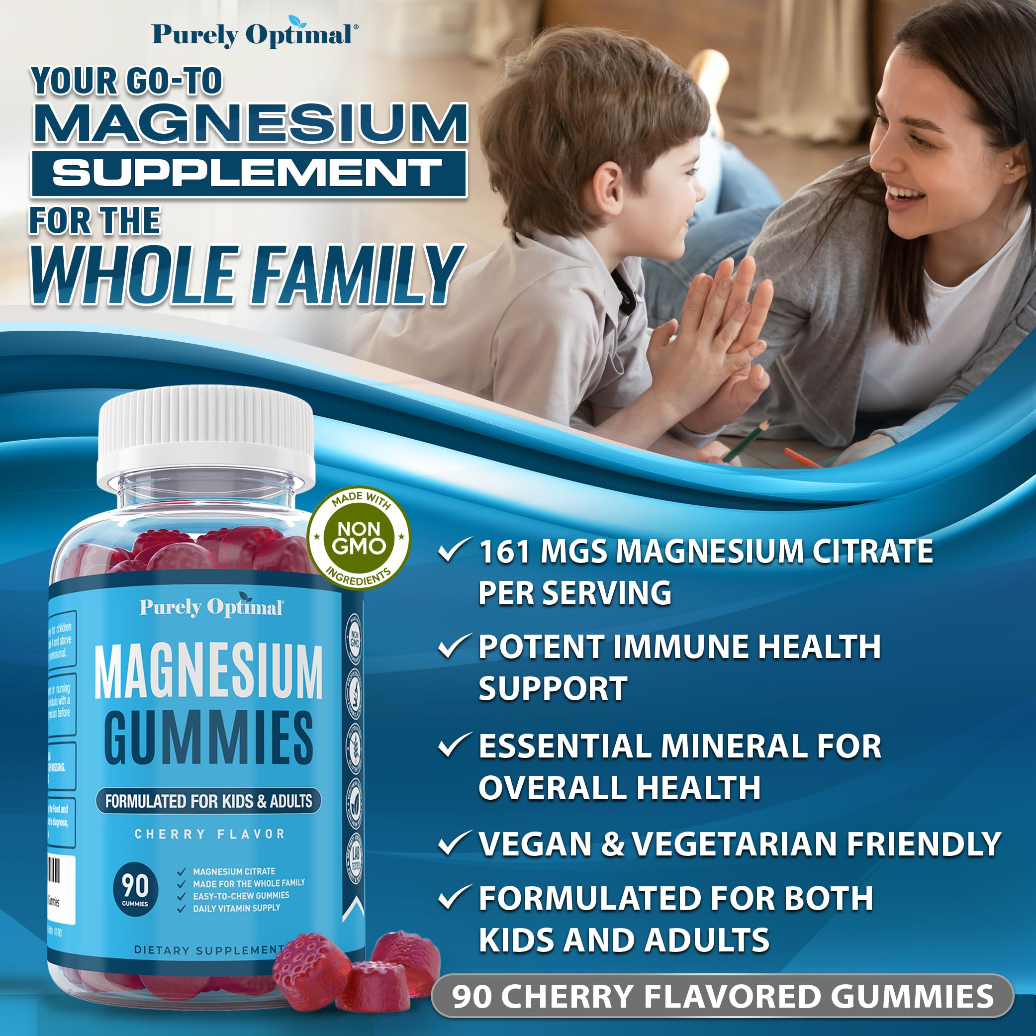 Magnesium Citrate Gummies – Cherry (90 Gummies) | Sleep, Calm & Digestive Support | Gluten-Free & Vegan