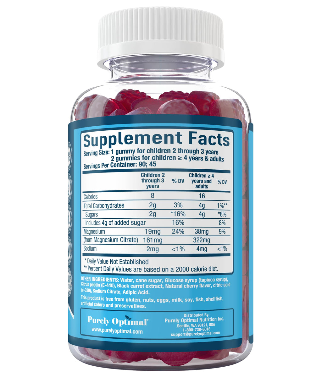 Magnesium Citrate Gummies – Cherry (90 Gummies) | Sleep, Calm & Digestive Support | Gluten-Free & Vegan