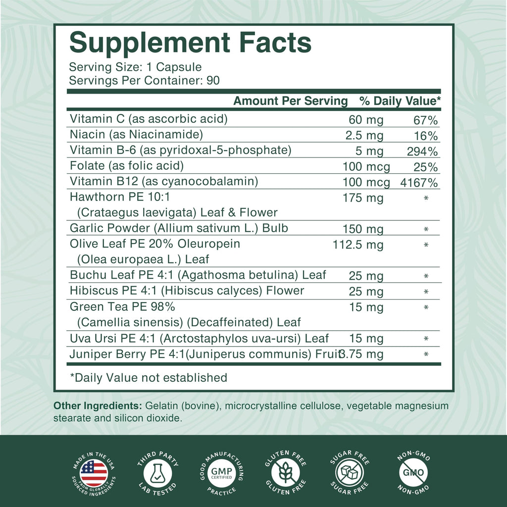 PurePremium Blood Pressure Supplements – Hawthorn, Hibiscus, Garlic & Vitamin B12 | Nitric Oxide Support for Heart & Circulation, 90 Count
