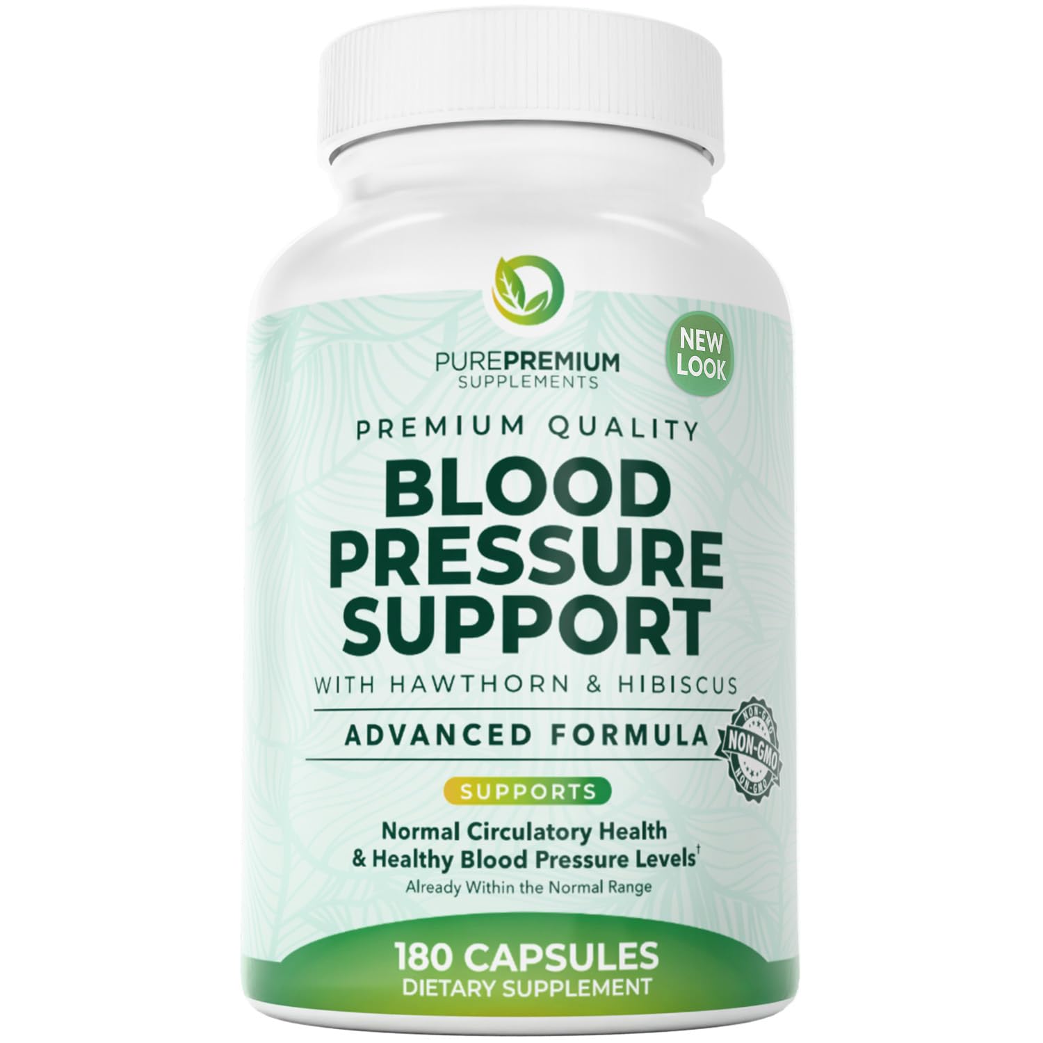 PurePremium Blood Pressure Supplements with Hawthorn, Hibiscus, Garlic & Vitamin B12 – Nitric Oxide & Circulation Support (180ct)