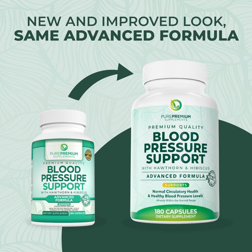 PurePremium Blood Pressure Supplements with Hawthorn, Hibiscus, Garlic & Vitamin B12 – Nitric Oxide & Circulation Support (180ct)