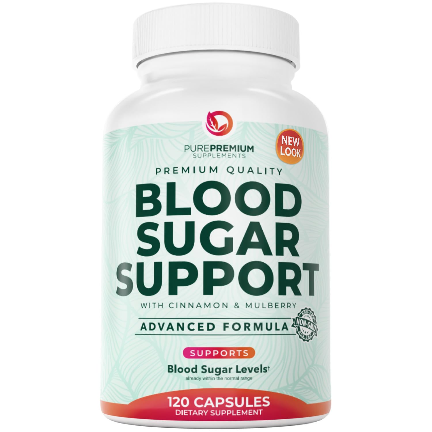 PurePremium Normal Blood Sugar Support Supplement - 120ct with 20 Active Ingredients including Cinnamon, Bitter Melon, Chromium & Mulberry