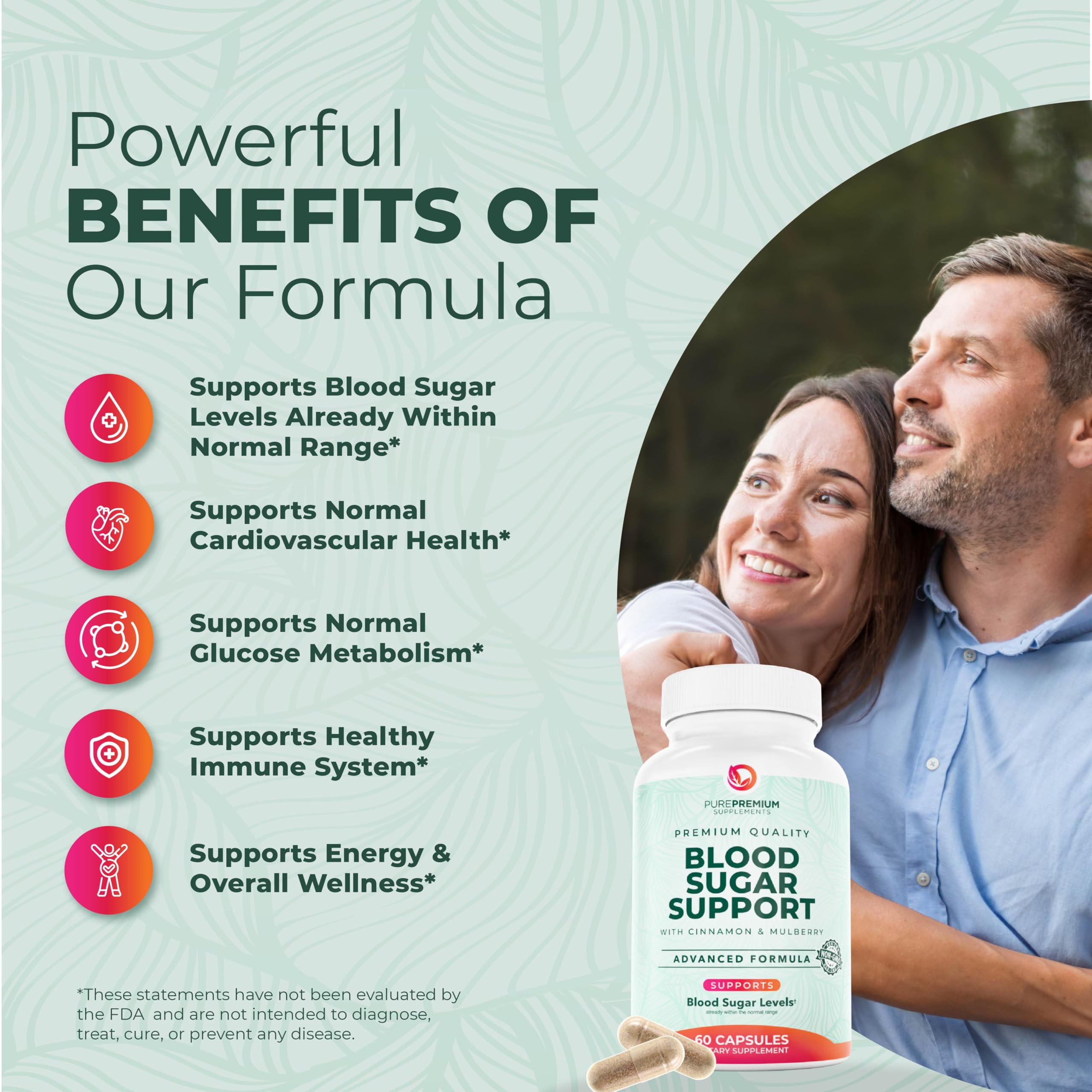 PurePremium Normal Blood Sugar Support – 60ct (20 Active Ingredients) Cinnamon, Bitter Melon, Chromium, Mulberry