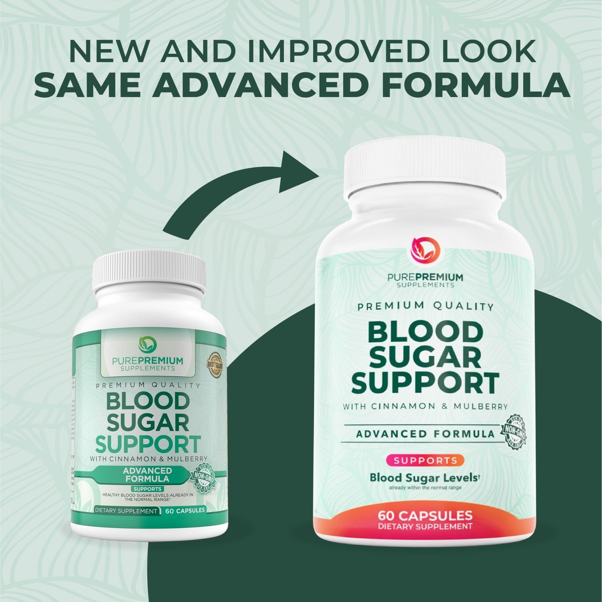PurePremium Normal Blood Sugar Support – 60ct (20 Active Ingredients) Cinnamon, Bitter Melon, Chromium, Mulberry