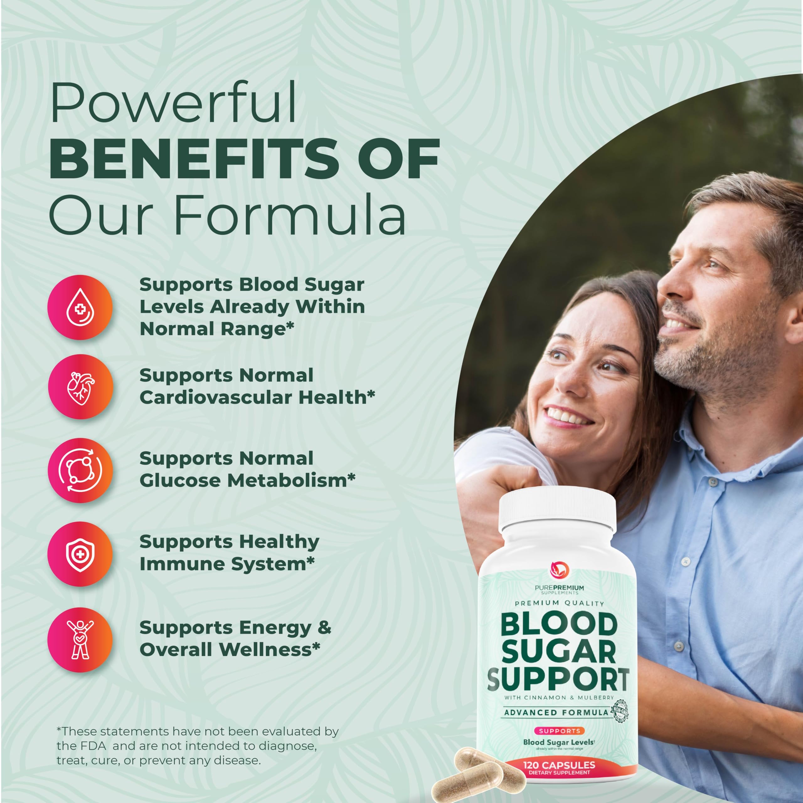 PurePremium Normal Blood Sugar Support Supplement - 120ct with 20 Active Ingredients including Cinnamon, Bitter Melon, Chromium & Mulberry