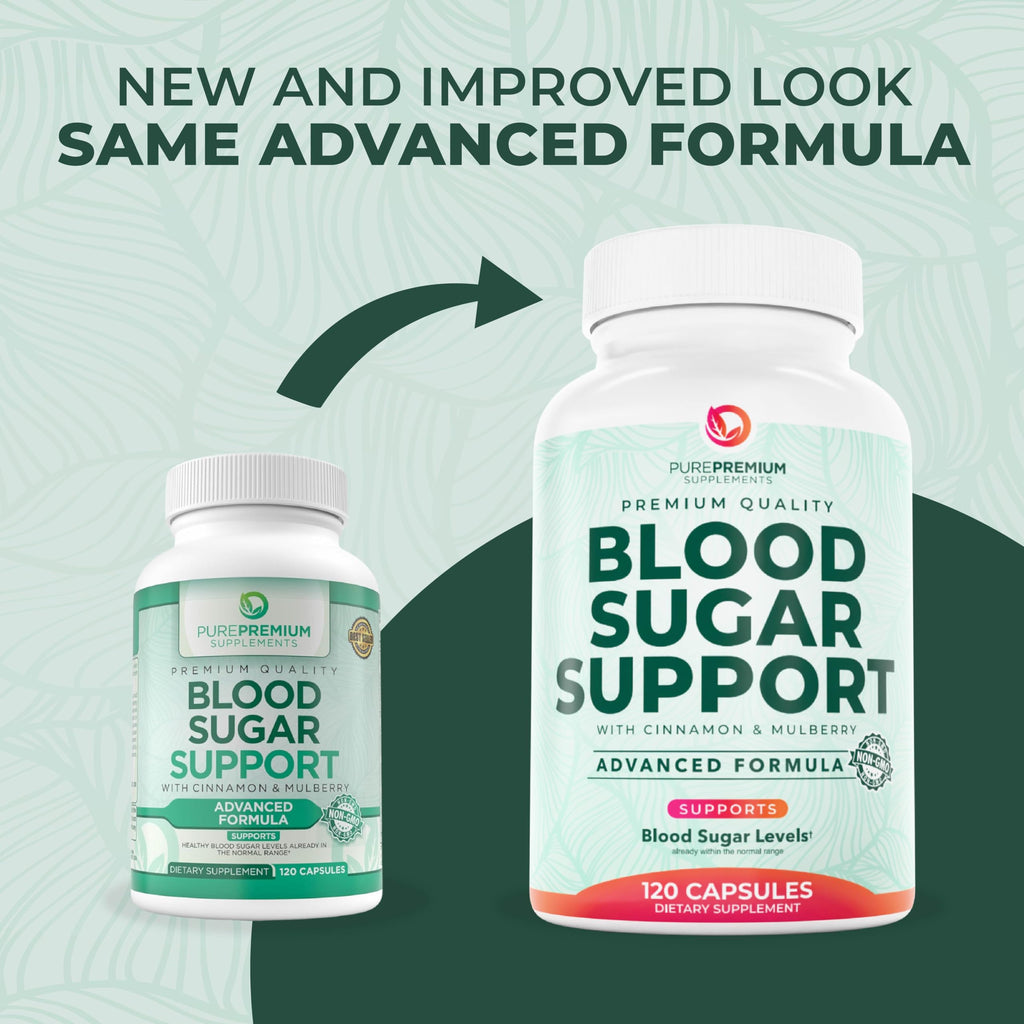 PurePremium Normal Blood Sugar Support Supplement - 120ct with 20 Active Ingredients including Cinnamon, Bitter Melon, Chromium & Mulberry