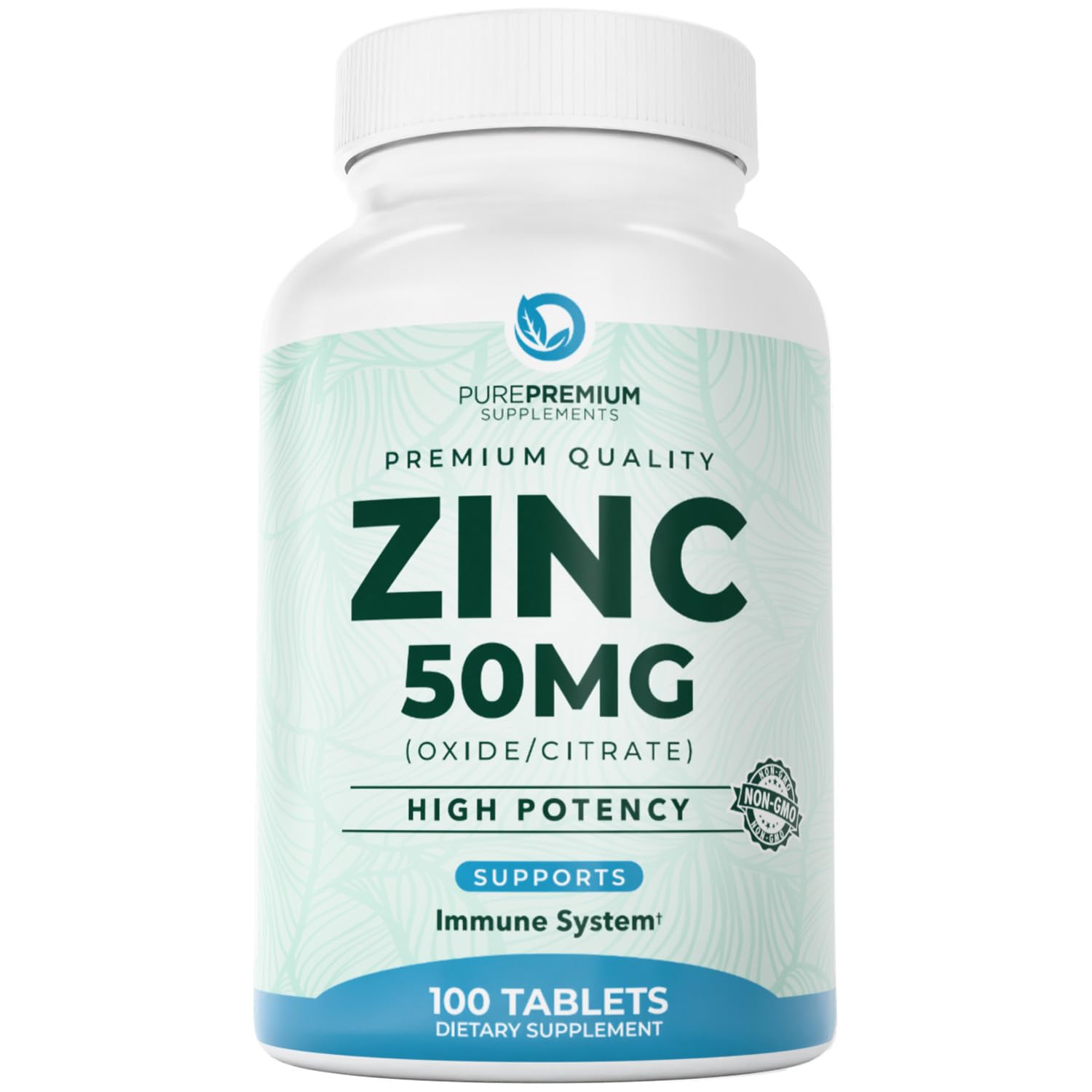 PurePremium Zinc 50mg Supplements for Men & Women - GMP-Certified Immune Support, 100 Tablets