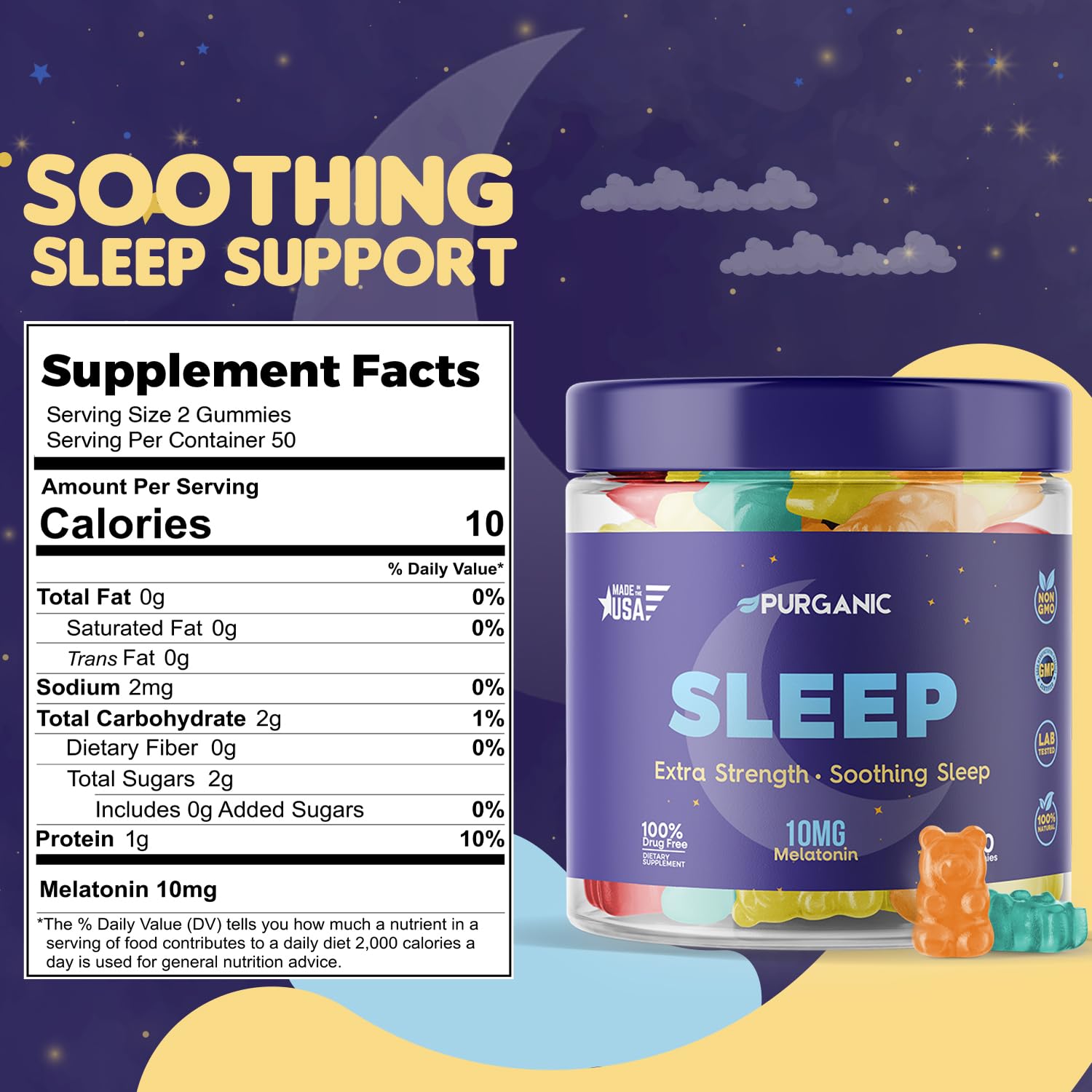 Purganic Melatonin Gummies for Sleep - 100ct