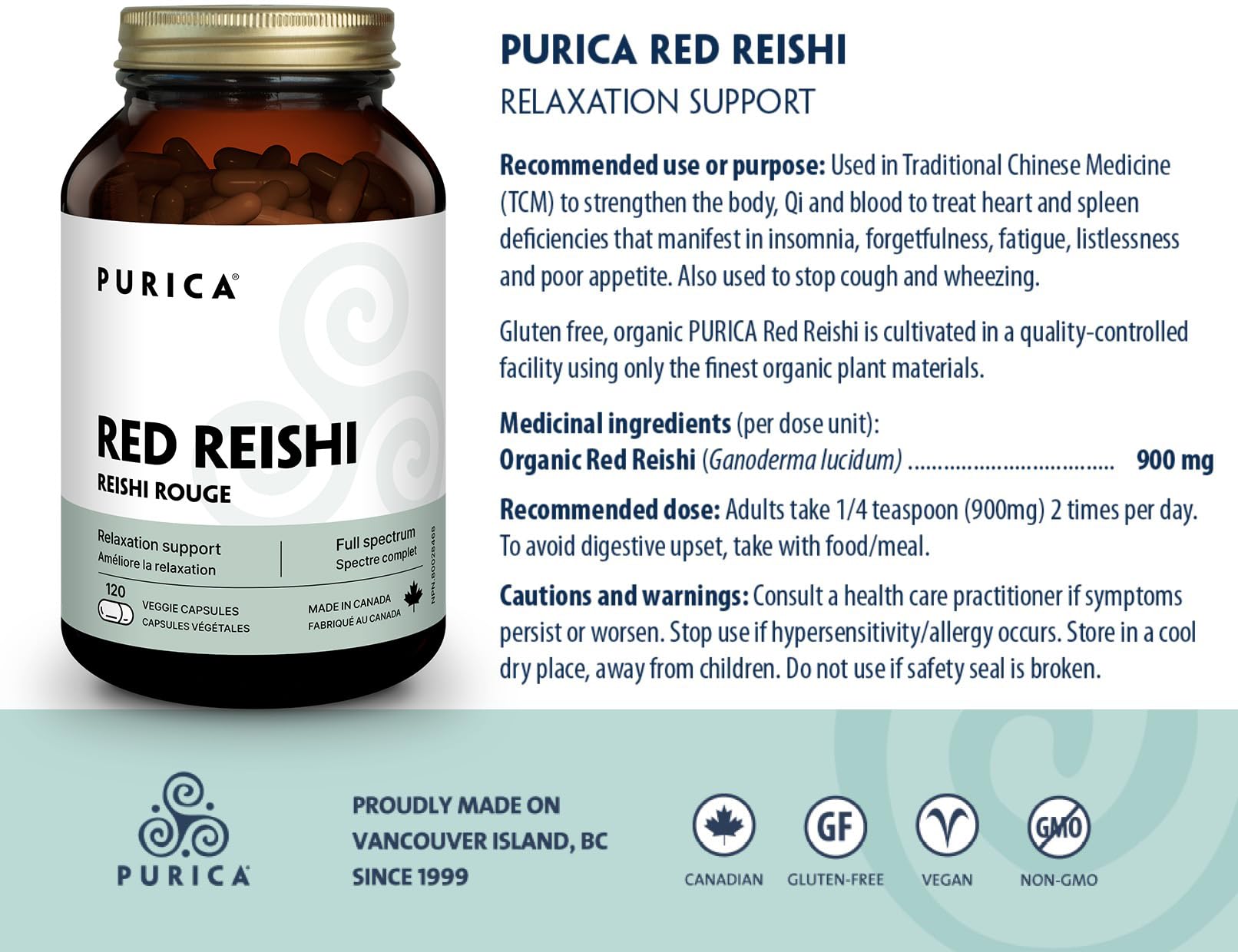 PURICA Red Reishi 120 CT | 400mg Reishi Mushroom Supplement