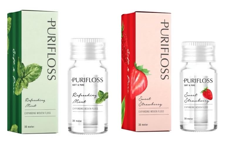 PURIFLOSS Expanding Woven Dental Floss – PFAS/PTFE Free | Mint-Strawberry | 33 Yards
