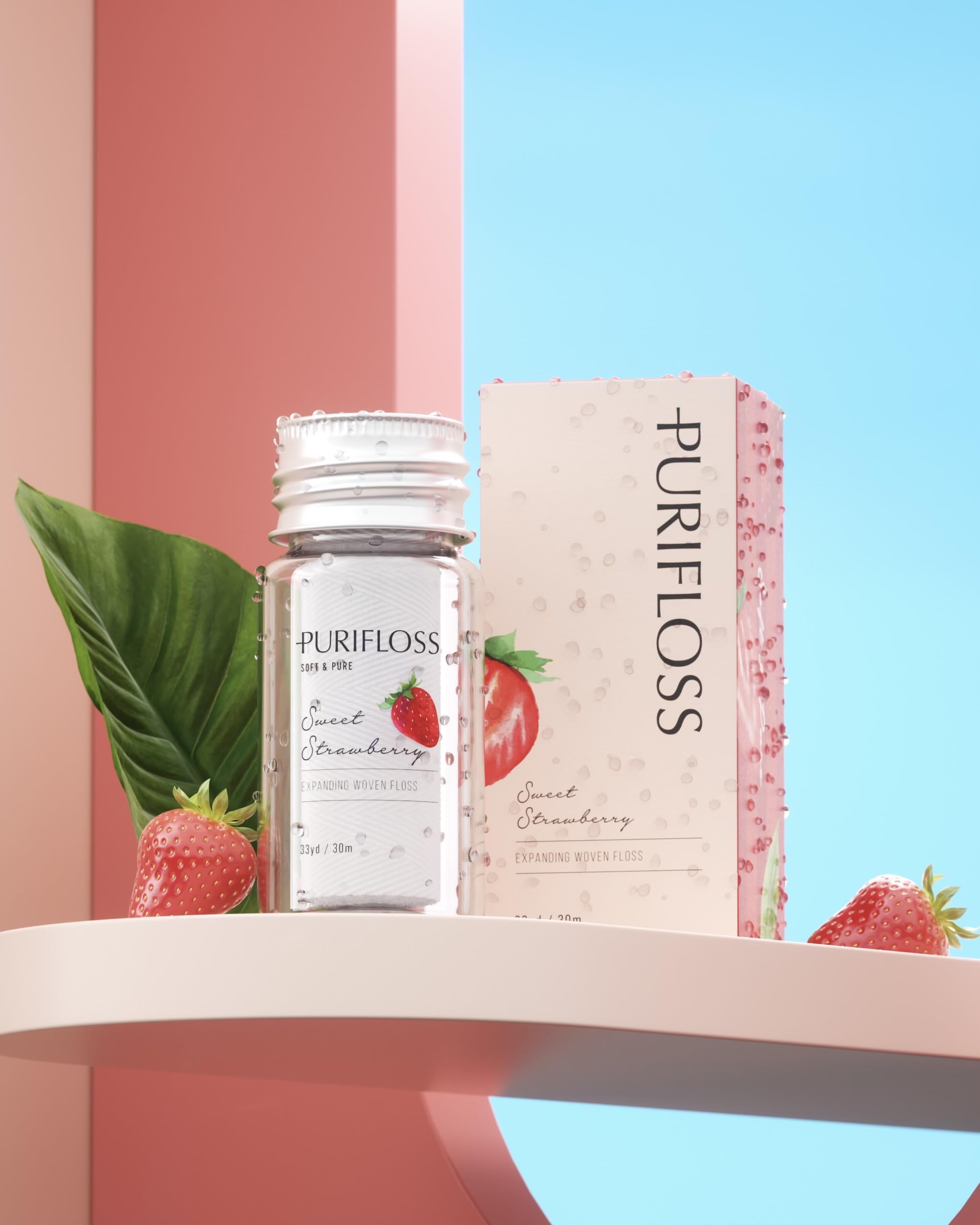 PURIFLOSS Expanding Woven Dental Floss - PFAS/PTFE Free, Strawberry