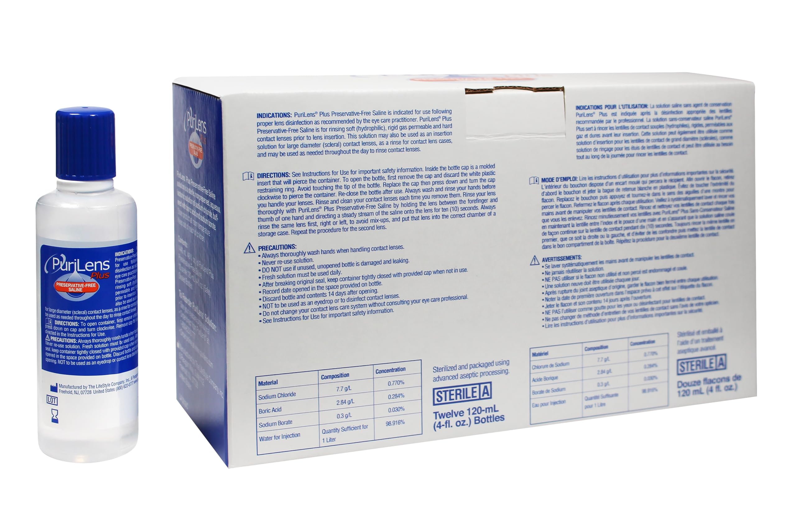Purilens Plus Preservative-Free Saline — 120ml (4 oz) 12 Pack