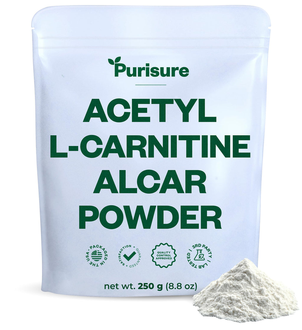 Purisure Acetyl L-Carnitine Powder, 250g – ALCAR Powder for Cognitive Performance & Endurance | Gluten Free, Non-GMO, 500 Servings
