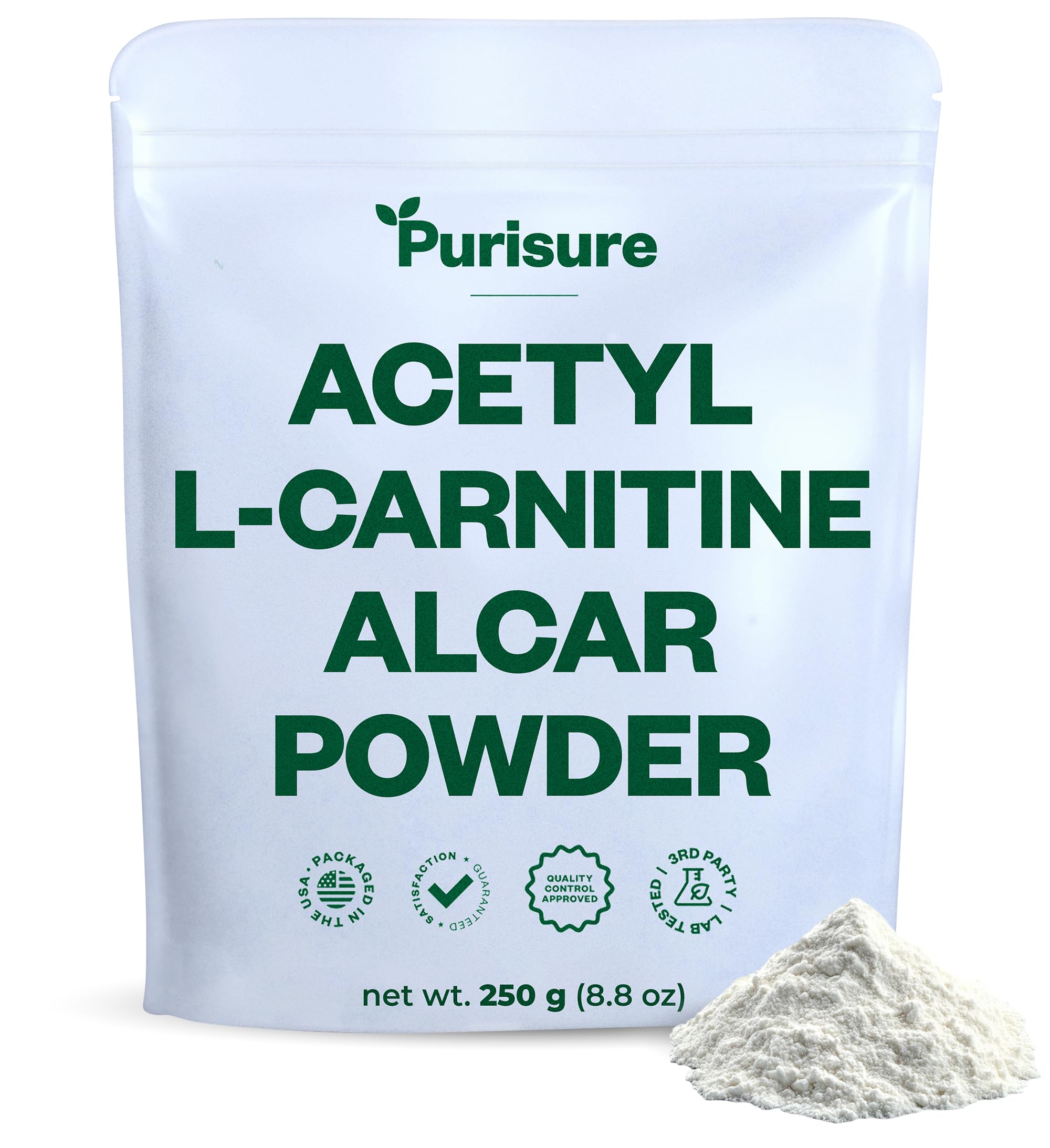 Purisure Acetyl L-Carnitine Powder, 250g – ALCAR Powder for Cognitive Performance & Endurance | Gluten Free, Non-GMO, 500 Servings