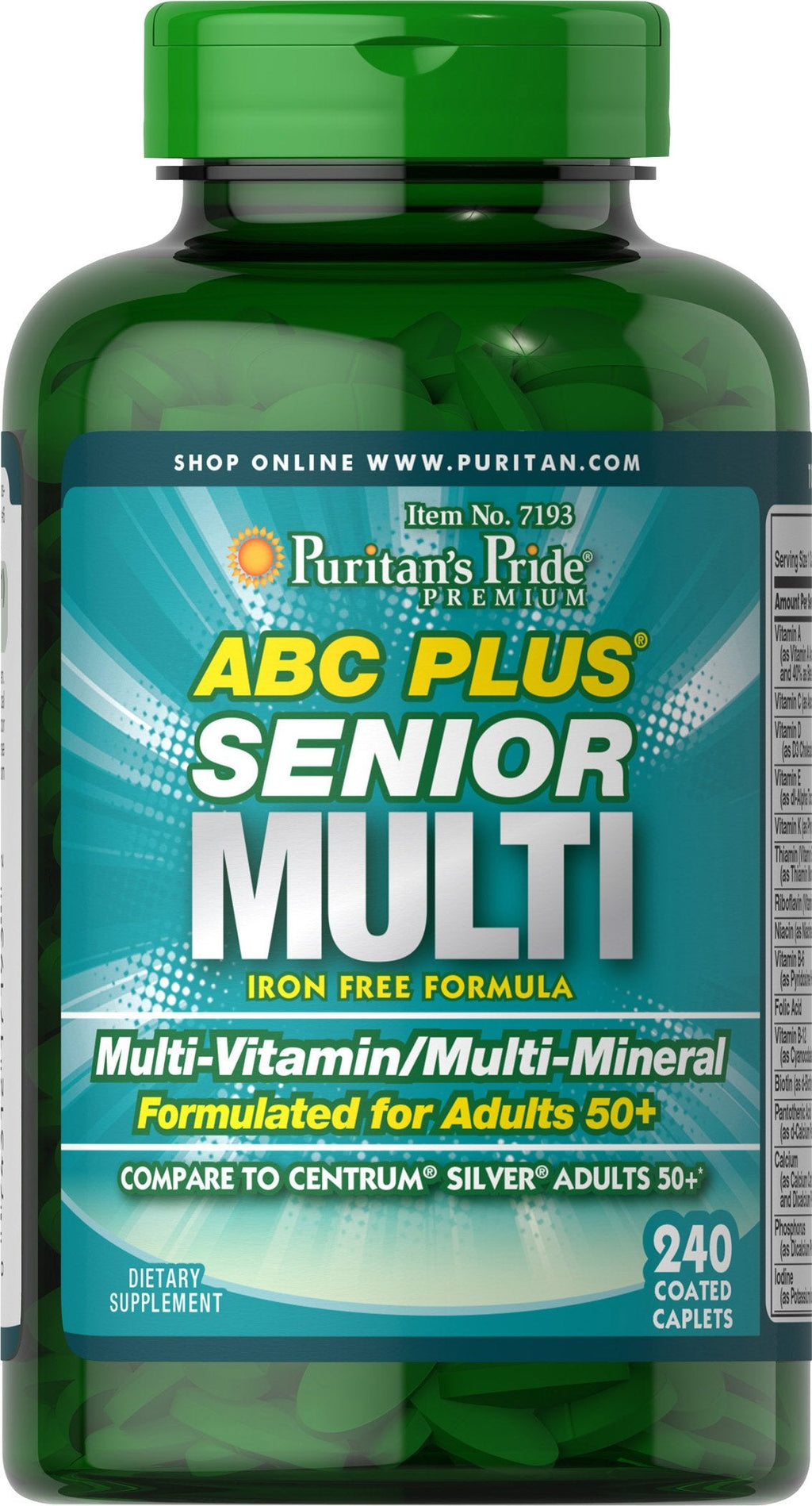 Puritan's Pride ABC Plus Senior Multivitamin Caplets 240 Count – Discontinued