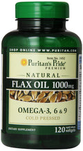 Puritan's Pride Flax Oil 1000 mg – Cold Pressed Omega-3-6-9 | 120 Softgels