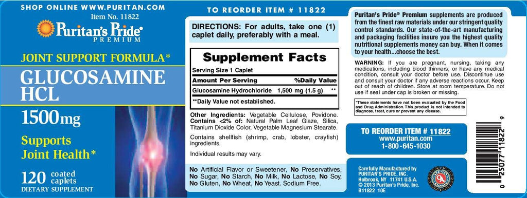 Puritan's Pride Glucosamine 1500 mg Caplets, 120 Count