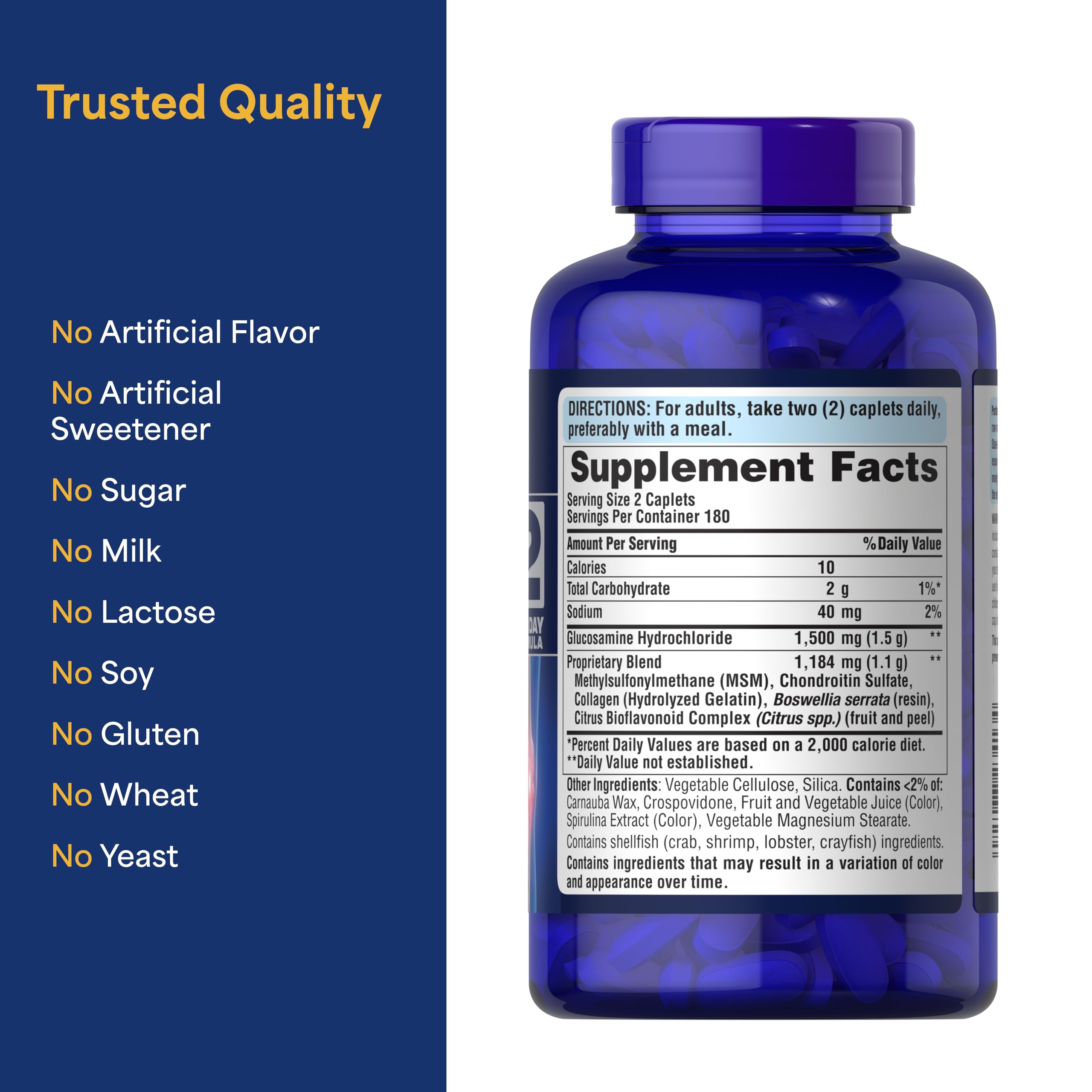 Puritan's Pride Glucosamine Chondroitin MSM – Joint Health Dietary Supplement, 6 Month Supply, 360 Coated Tablets
